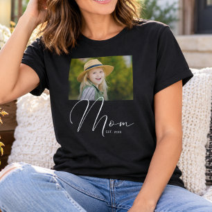 Mom Established Script Black Photo New Mom T-Shirt