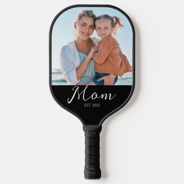 Mom Established Script Black Photo  Pickleball Paddle (Front)