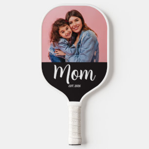 Mom Established Script Black Photo Pickleball Paddle