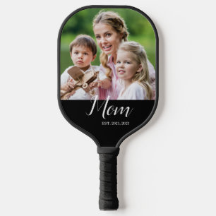Mom Established Script Black Photo Pickleball Paddle