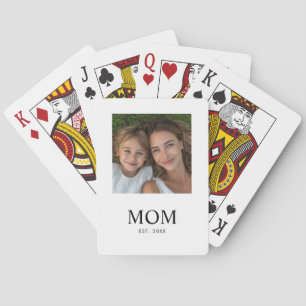 Mom Established Script Black Photo  Playing Cards