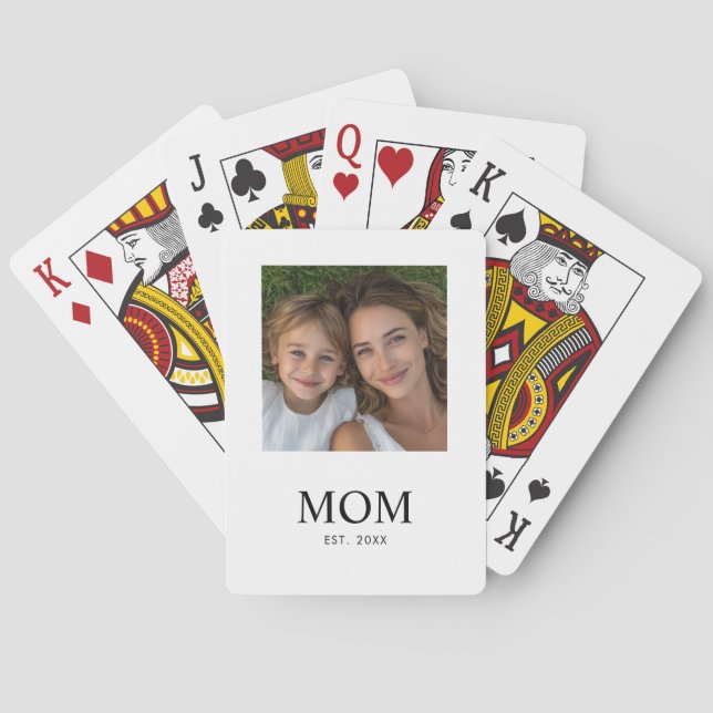 Mom Established Script Black Photo  Playing Cards (Back)