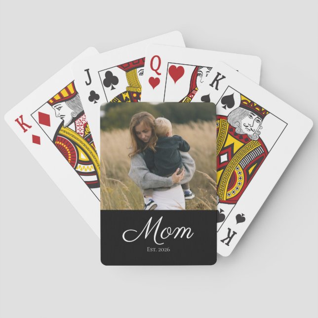 Mom Established Script Black Photo Playing Cards (Back)