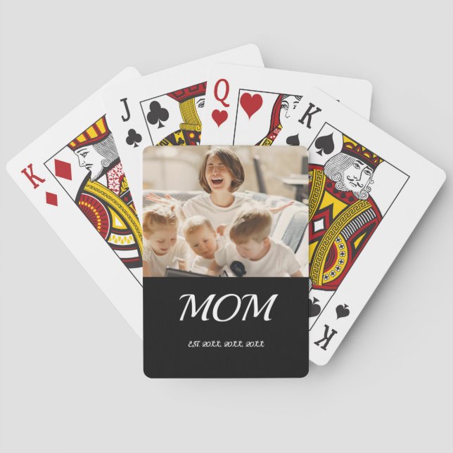Mom Established Script Black Photo  Playing Cards (Back)