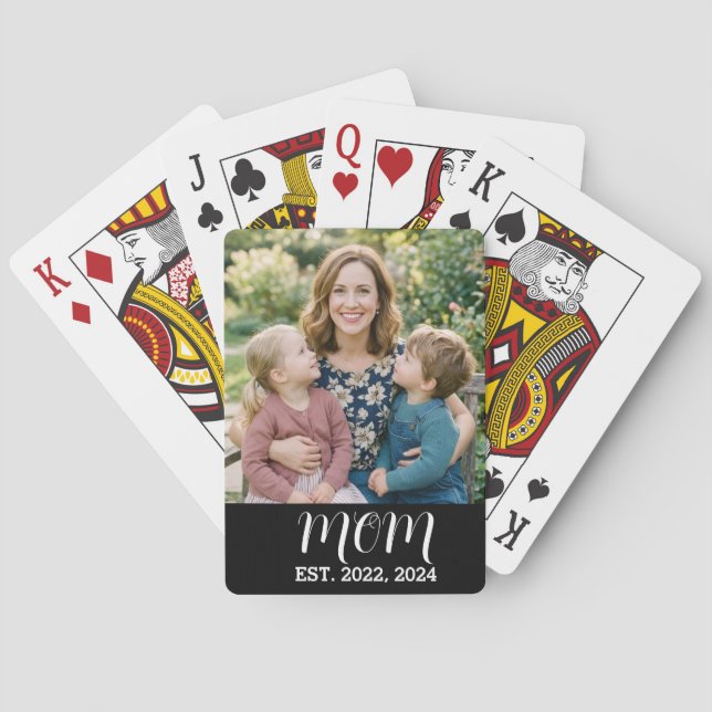 Mom Established Script Black Photo Playing Cards (Back)