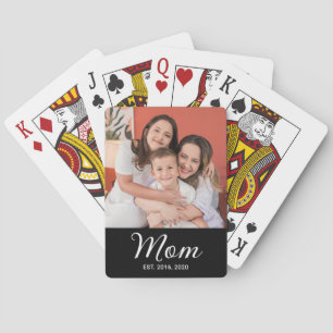 Mom Established Script Black Photo  Playing Cards