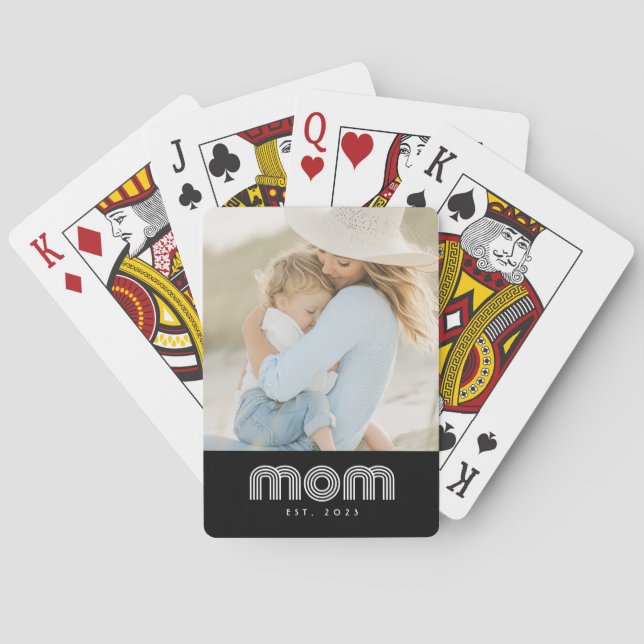 Mom Established Script Black Photo  Playing Cards (Back)