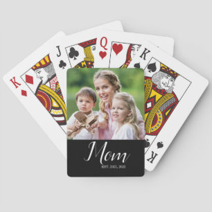 Mom Established Script Black Photo Playing Cards