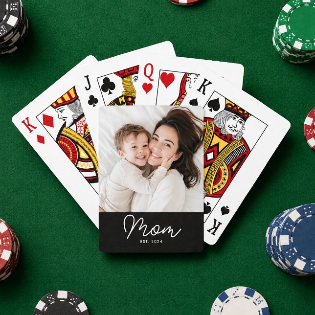 Mom Established Script Black Photo Playing Cards (Creator Uploaded)