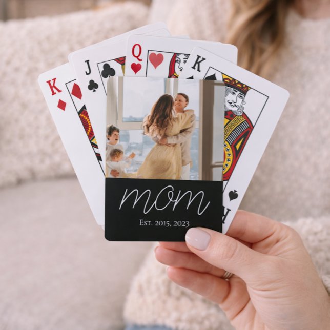 Mom Established Script Black Photo  Playing Cards (Creator Uploaded)