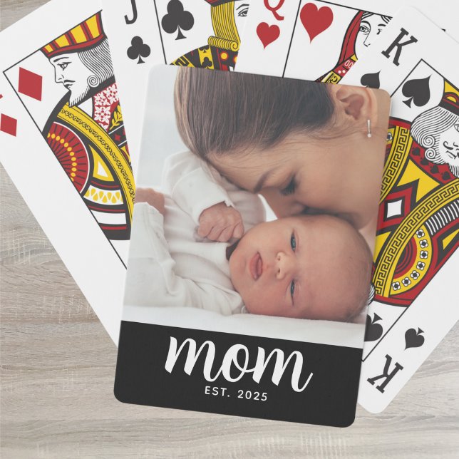 Mom Established Script Black Photo Playing Cards (Creator Uploaded)