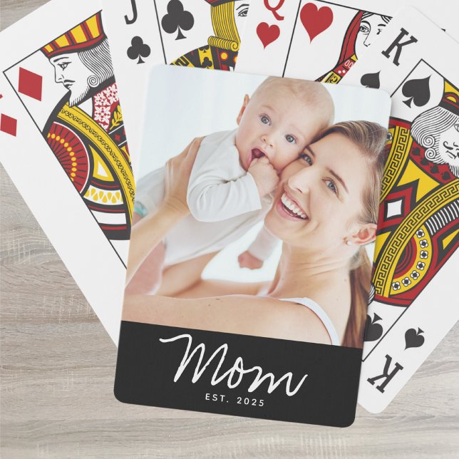 Mom Established Script Black Photo Playing Cards (Creator Uploaded)