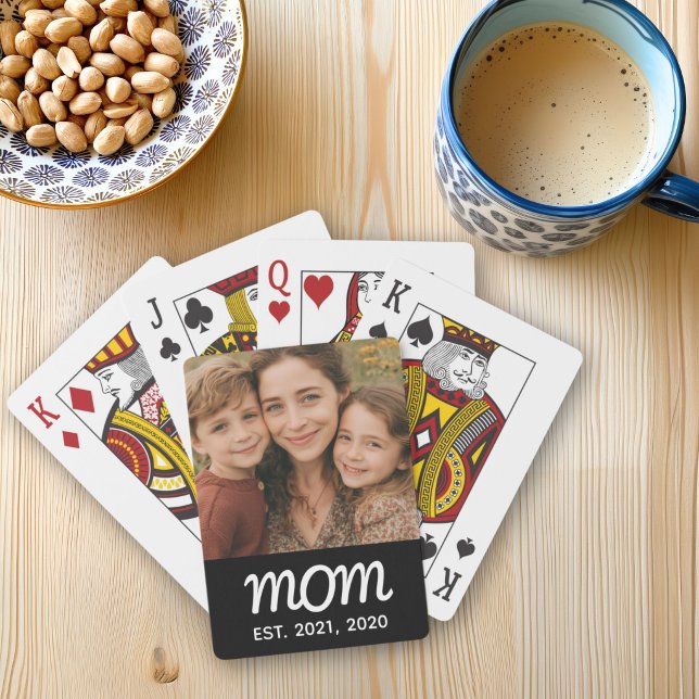 Mom Established Script Black Photo Playing Cards (Creator Uploaded)