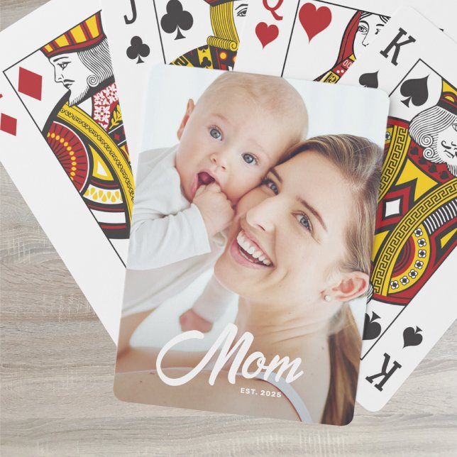 Mom Established Script Black Photo Playing Cards (Creator Uploaded)