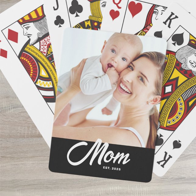 Mom Established Script Black Photo Playing Cards (Creator Uploaded)