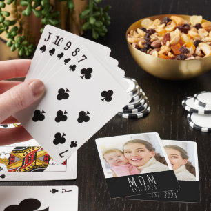 Mom Established Script Black Photo Playing Cards