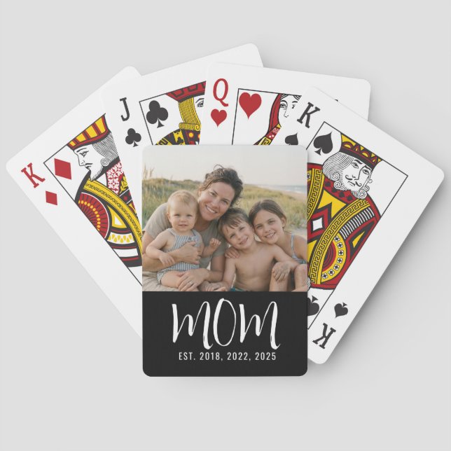 Mom Established Script Black Photo  Playing Cards (Back)