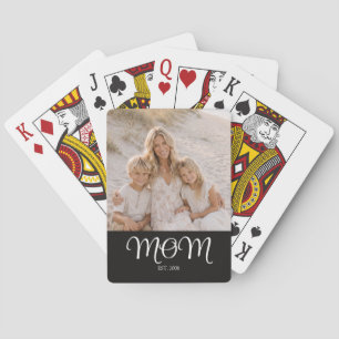Mom Established Script Black Photo Playing Cards
