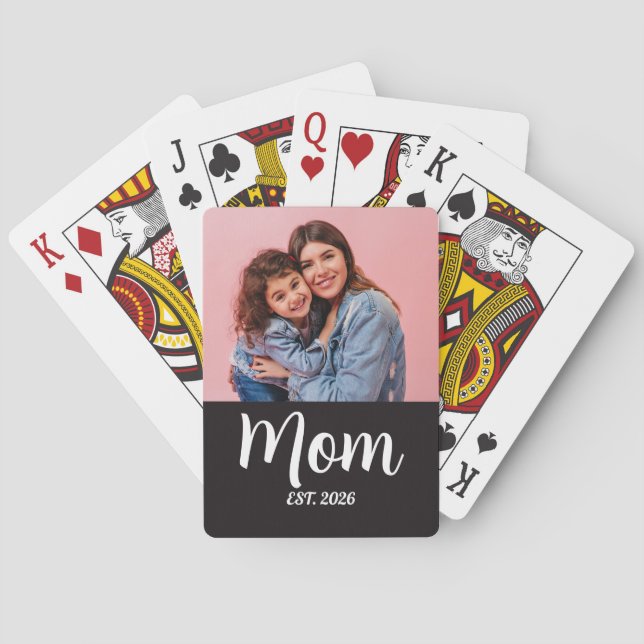Mom Established Script Black Photo Playing Cards (Back)