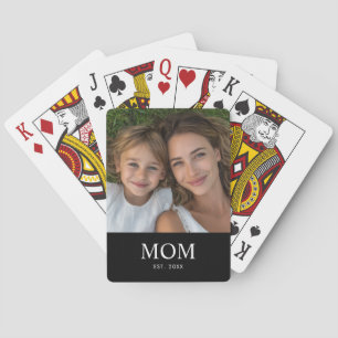 Mom Established Script Black Photo Playing Cards