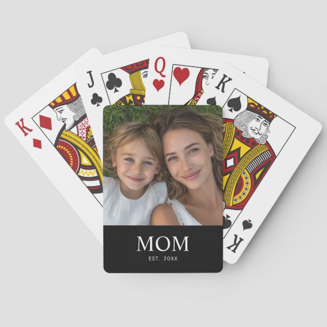 Mom Established Script Black Photo  Playing Cards (Back)