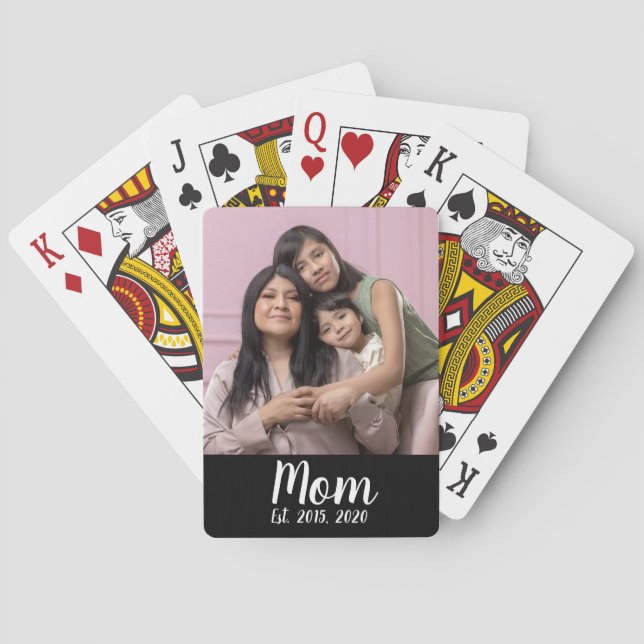Mom Established Script Black Photo Playing Cards (Back)