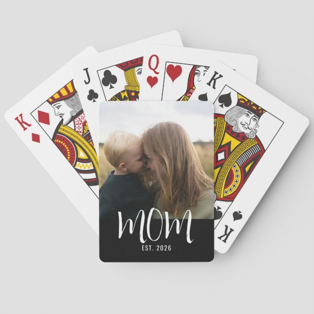 Mom Established Script Black Photo  Playing Cards (Back)