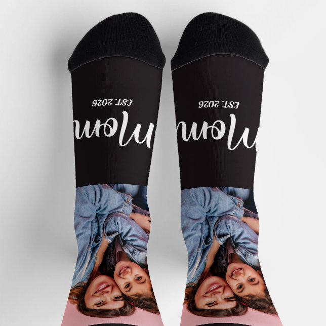 Mom Established Script Black Photo Socks (Top)