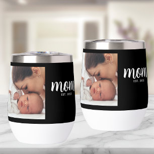Mom Established Script Black Photo Thermal Wine