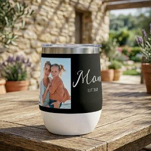 Mom Established Script Black Photo  Thermal Wine 