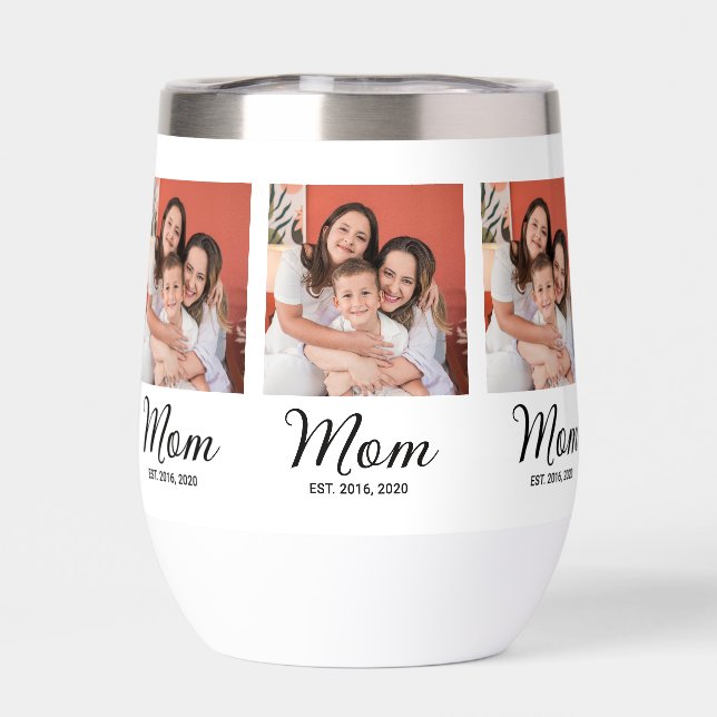 Mom Established Script Black Photo Thermal Wine Tu (Back)