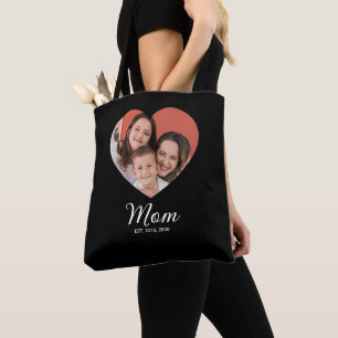 Mom Established Script Black Photo Tote Bag