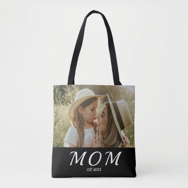 Mom Established Script Black Photo  Tote Bag (Devant)