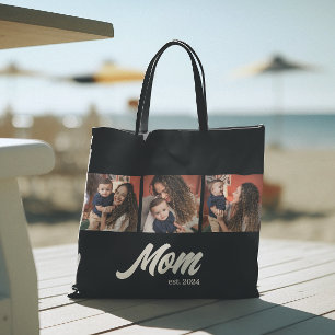 Mom Established Script Black Photo Tote Bag