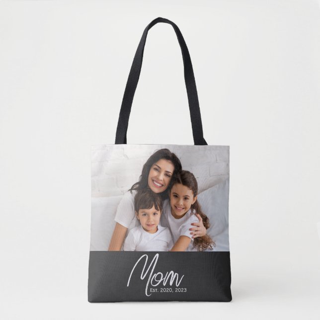 Mom Established Script Black Photo Tote Bag (Devant)