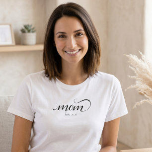 Mom Established Script Custom Black Year Mother  T-Shirt