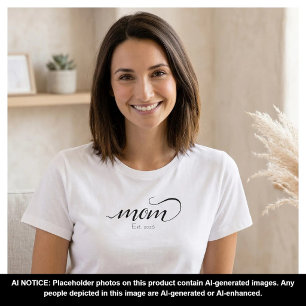 Mom Established Script Custom Black Year Mother T-Shirt