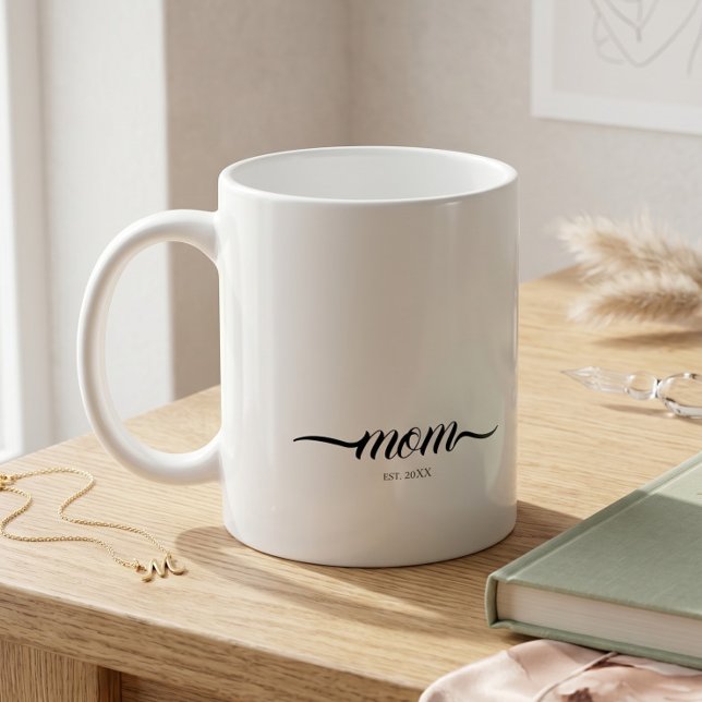 Mom Established Script Custom Year Mother  Coffee Mug (Creator Uploaded)