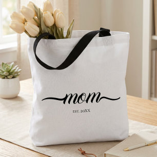 Mom Established Script Custom Year Mother Tote Bag