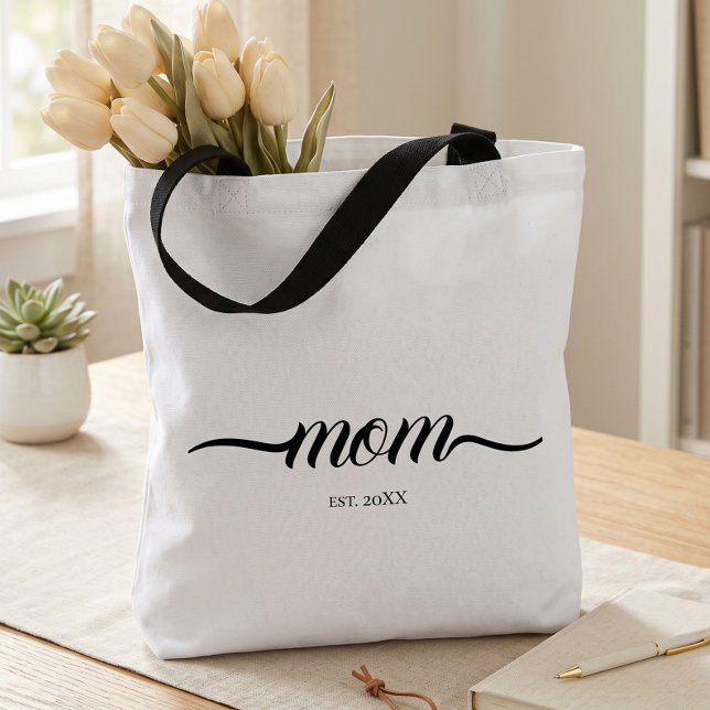 Mom Established Script Custom Year Mother  Tote Bag (Creator Uploaded)