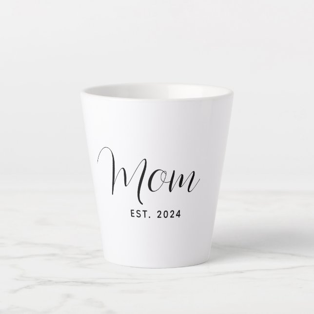 Mom Established Script Elegant Mothers Day Custom Latte Mug (Front)