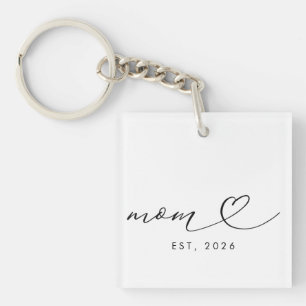 Mom Established Script & Heart New Mom Gift Keychain