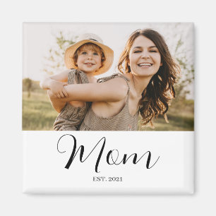 Mom Established Script Photo and Year Mothers Magnet
