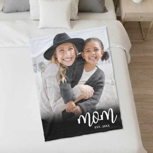 Mom Established Script Photo Gift Fleece Blanket (Mom Established Script Photo Gift Fleece Blanket)