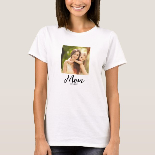 Mom Established Script Photo  T-Shirt (Front)