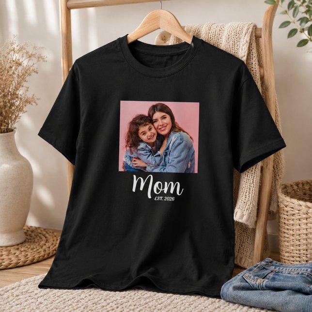 Mom Established Script Photo  T-Shirt (established mom mothers day womens shirts mommy new mother first time mom)