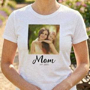 Mom Established Script Photo  T-Shirt