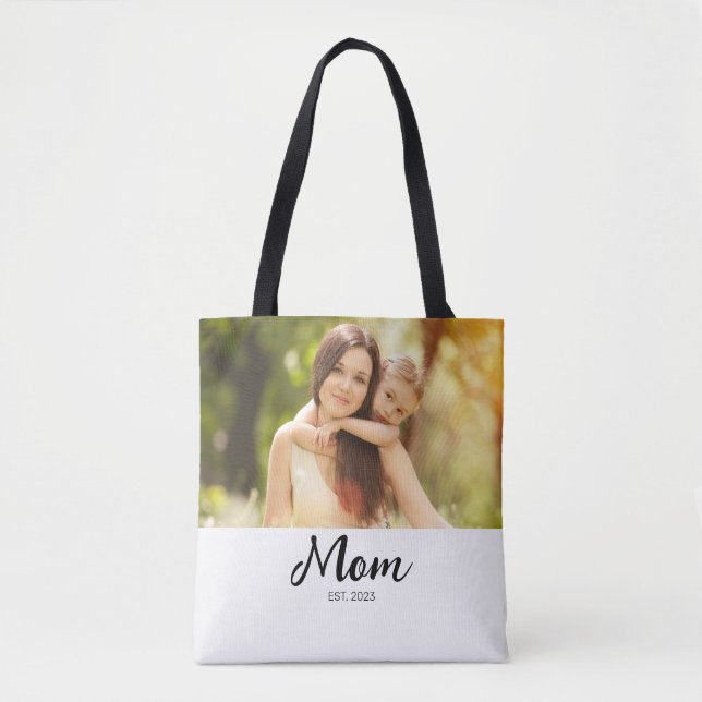 Mom Established Script Photo  Tote Bag (Front)