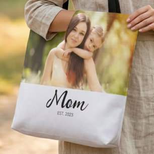 Mom Established Script Photo  Tote Bag