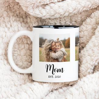 Mom Established Script Photo Two-Tone Coffee Mug